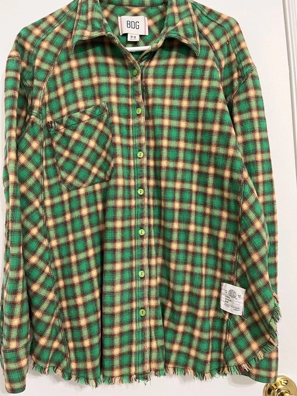 BDG Green Plaid Flannel Shirt with Tan Accents - Picture 2 of 6